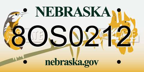 8OS0212 Nebraska License Plate