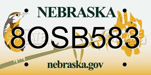 8OSB583 Nebraska License Plate