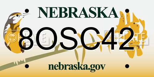 8OSC42 Nebraska License Plate