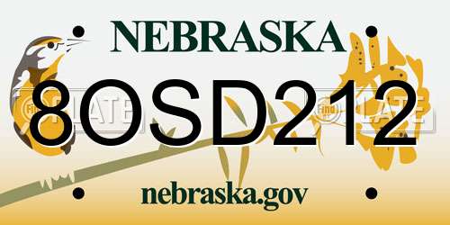 8OSD212 Nebraska License Plate
