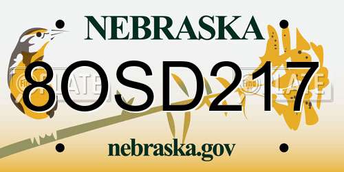 8OSD217 Nebraska License Plate