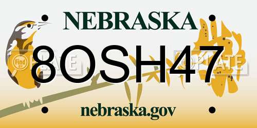 8OSH47 Nebraska License Plate