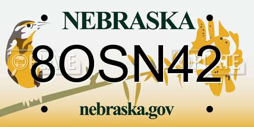 8OSN42 Nebraska License Plate
