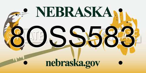 8OSS583 Nebraska License Plate