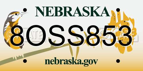 8OSS853 Nebraska License Plate