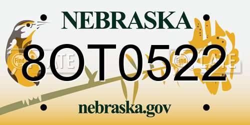 8OT0522 Nebraska License Plate