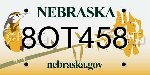 8OT458 Nebraska License Plate