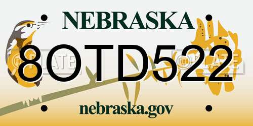 8OTD522 Nebraska License Plate