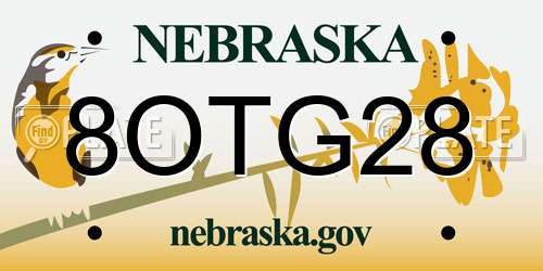 8OTG28 Nebraska License Plate