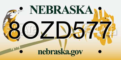 8OZD577 Nebraska License Plate