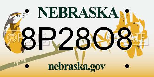 8P28O8 Nebraska License Plate