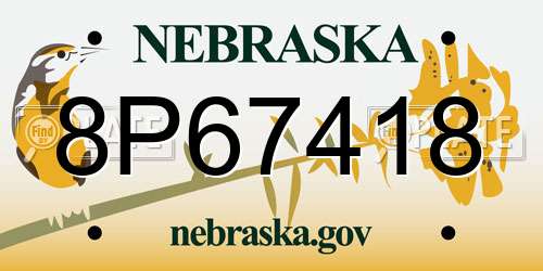 8P67418 Nebraska License Plate