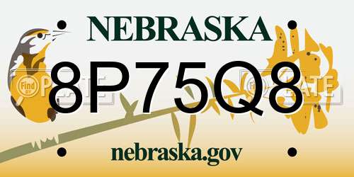 8P75Q8 Nebraska License Plate