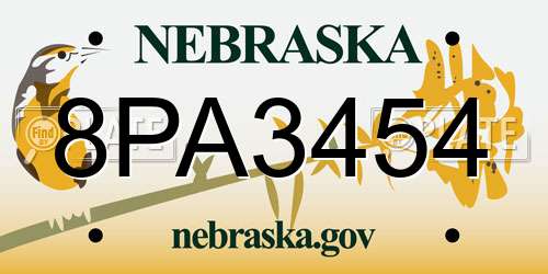 8PA3454 Nebraska License Plate