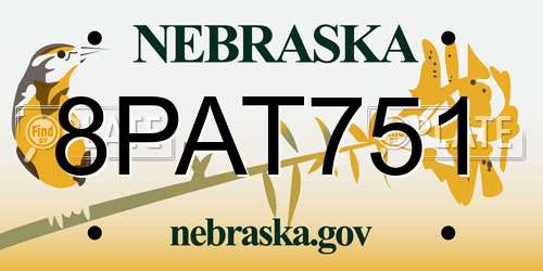 8PAT751 Nebraska License Plate