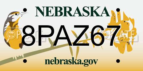 8PAZ67 Nebraska License Plate