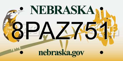8PAZ751 Nebraska License Plate
