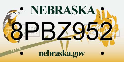 8PBZ952 Nebraska License Plate