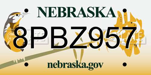 8PBZ957 Nebraska License Plate