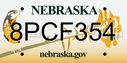 8PCF354 Nebraska License Plate