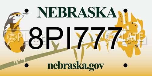 8PI777 Nebraska License Plate