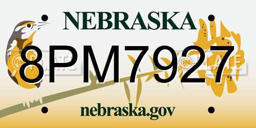 8PM7927 Nebraska License Plate