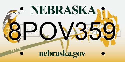 8POV359 Nebraska License Plate