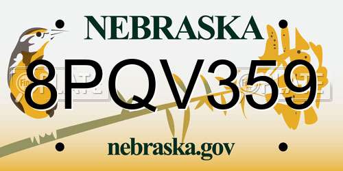 8PQV359 Nebraska License Plate