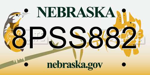 8PSS882 Nebraska License Plate