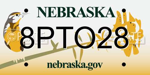 8PTO28 Nebraska License Plate