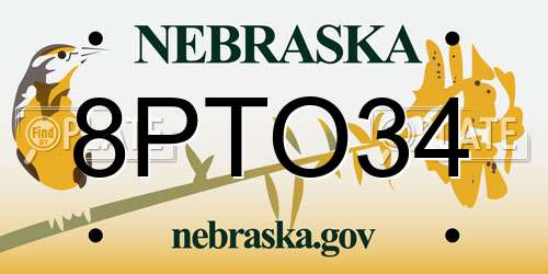 8PTO34 Nebraska License Plate