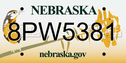8PW5381 Nebraska License Plate