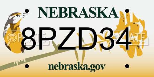8PZD34 Nebraska License Plate