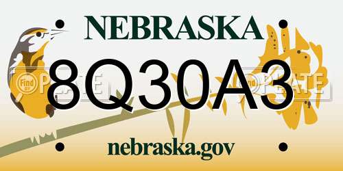 8Q30A3 Nebraska License Plate