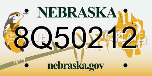 8Q50212 Nebraska License Plate