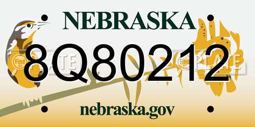 8Q80212 Nebraska License Plate