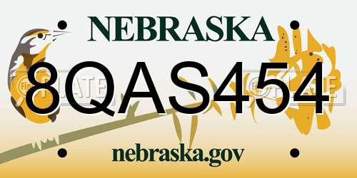 8QAS454 Nebraska License Plate