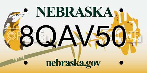 8QAV50 Nebraska License Plate