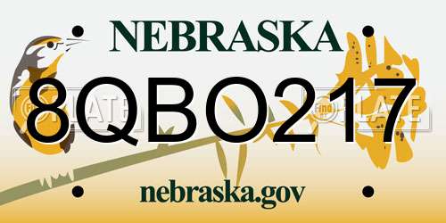 8QBO217 Nebraska License Plate