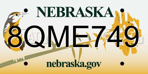 8QME749 Nebraska License Plate