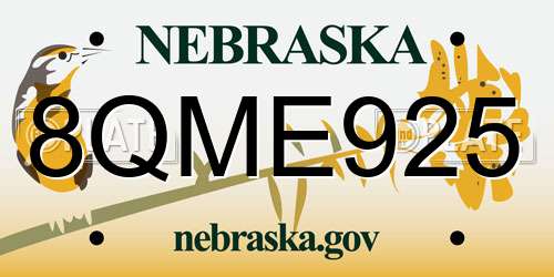 8QME925 Nebraska License Plate