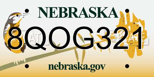 8QOG321 Nebraska License Plate