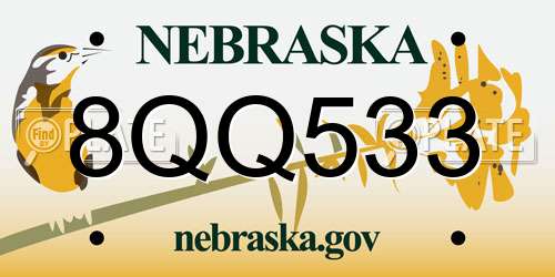 8QQ533 Nebraska License Plate