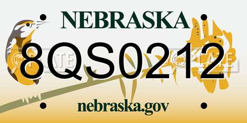 8QS0212 Nebraska License Plate