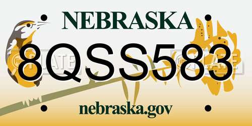 8QSS583 Nebraska License Plate