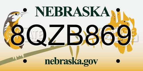 8QZB869 Nebraska License Plate