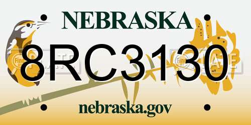 8RC3130 Nebraska License Plate