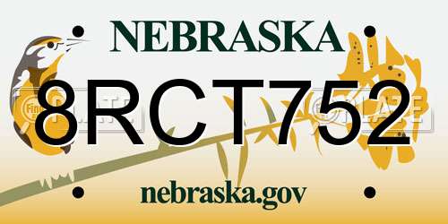 8RCT752 Nebraska License Plate
