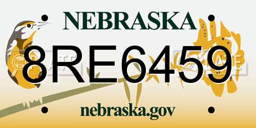 8RE6459 Nebraska License Plate