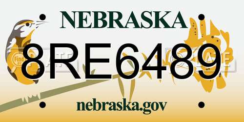8RE6489 Nebraska License Plate